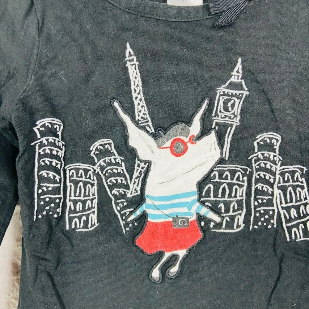 Olivia for Gymboree Black Long Sleeve cotton Tee with Cityscape Design SZ 2T